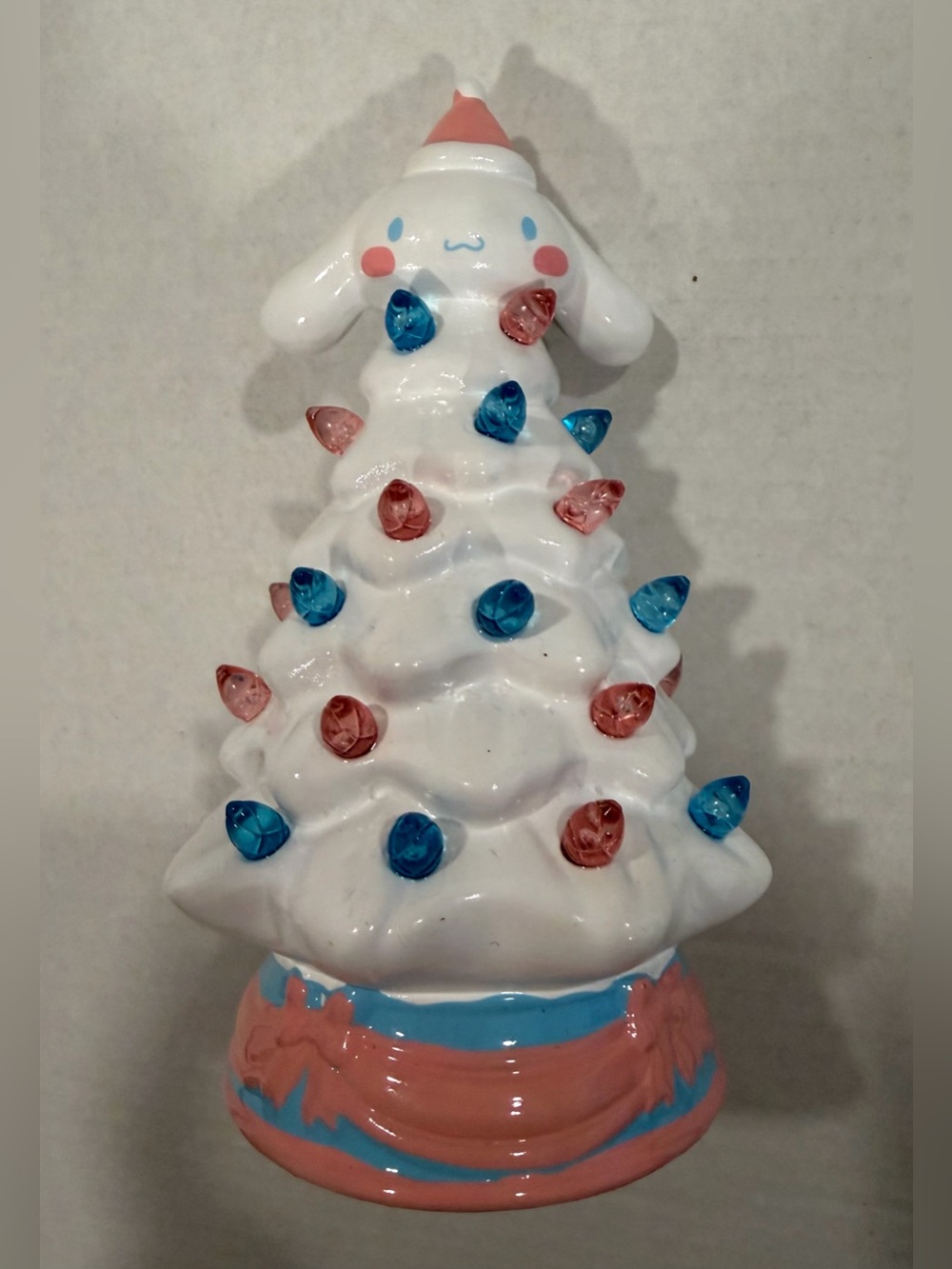 Sanrio Light-Up White Ceramic Holiday Tree Figurine with Pink & Blue Accents